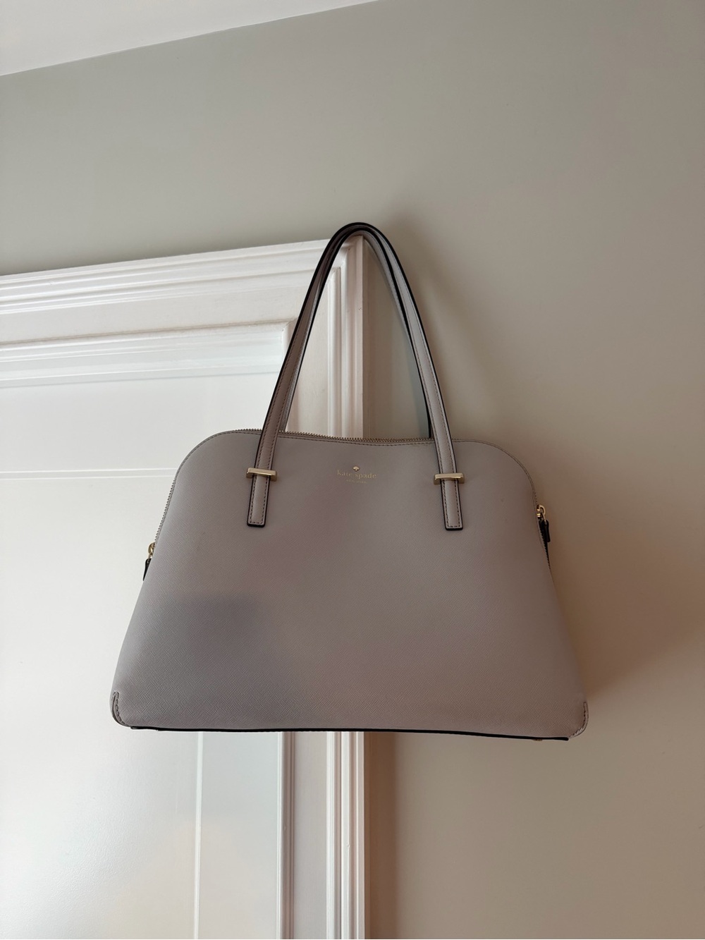 kate spade gray dome satchel with gold hardware